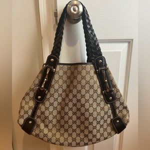 Authentic GUCCI Monogram Medium Pelham Shoulder Bag Dark Brown